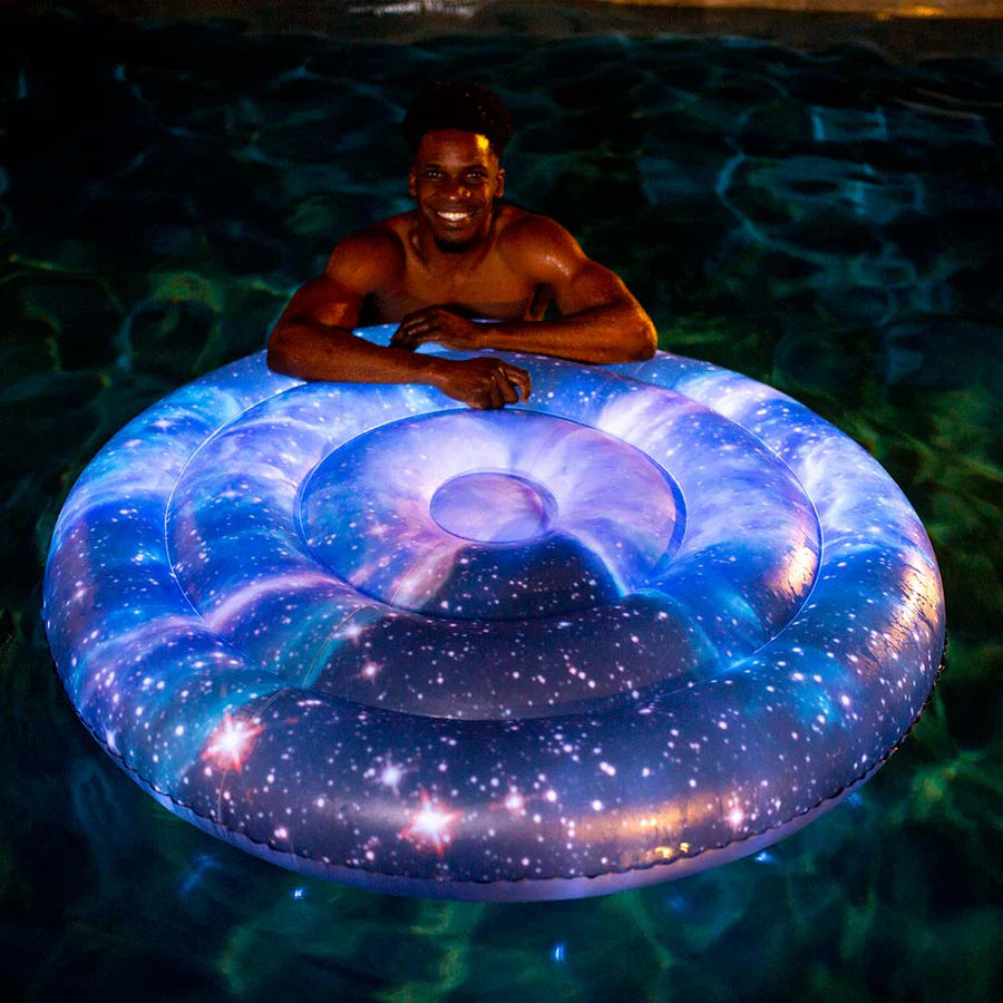 Uppblåsbar Galaxy Island Pool Raft med upplyst LED