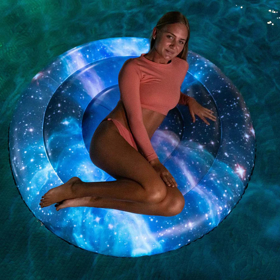 Uppblåsbar Galaxy Island Pool Raft med upplyst LED